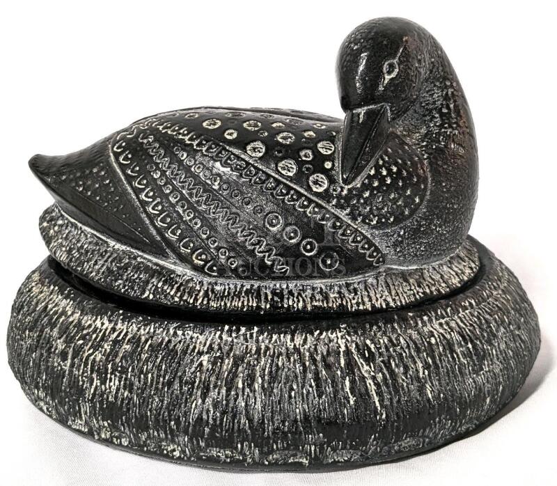 Loon on Nest Soapstpne-Style Playing Card Caddy / Trinket Box w Vintage Coca-Cola Card Deck