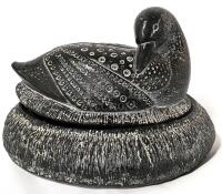 Loon on Nest Soapstpne-Style Playing Card Caddy / Trinket Box w Vintage Coca-Cola Card Deck