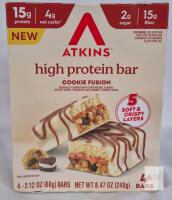 Atkins Cookie Fusion High Protein Bars, 15g Protein, 4g Net Carbs, 4 Pack, Exp. 10/2026, NG52893