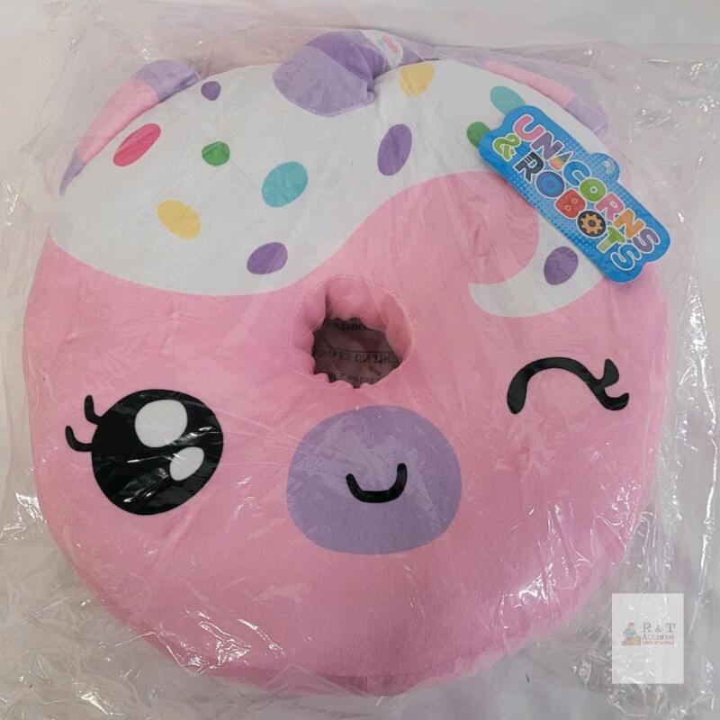 Unicorns & Robots Donut Unicorn Plush Pillow &ndash; 13" Round, UPC 88996432496, New w/ Tags