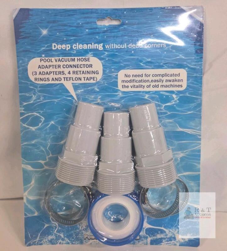 Pool Vacuum Hose Adapter Kit, 3 Adapters, 4 Stainless Steel Clamps, Teflon Tape, 1.81&ndash;1.46 in