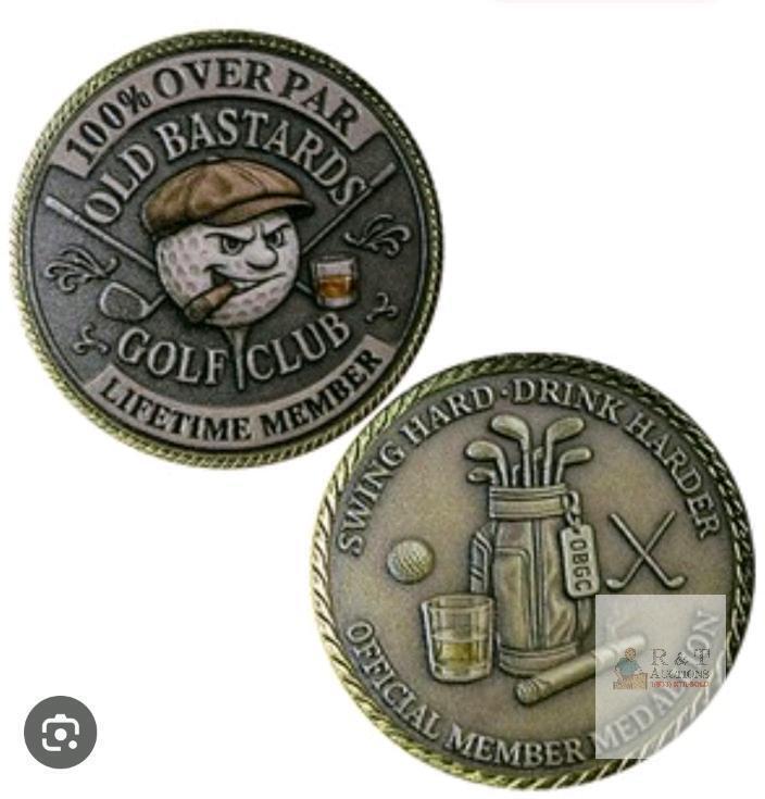 Old Bastards Golf Club Lifetime Member Challenge Coin, 1.75" Antique Bronze, OBGC Medallion
