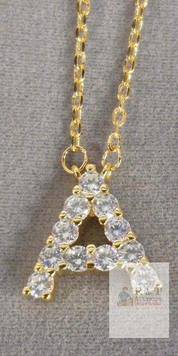 Gold Letter "A" Pav&eacute; Cubic Zirconia Pendant Necklace with Gift Box, Approx 0.6" Charm, Gold-tone Chain