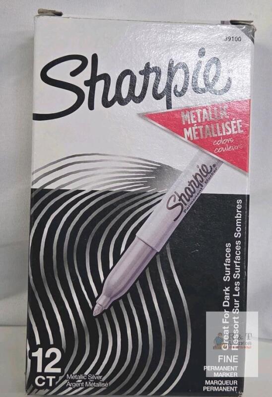 Sharpie 39100 Metallic Silver Permanent Markers, Fine Point, 12-Pack, Assembled in USA