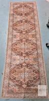 Geometric Medallion Runner Rug, 96X30", Brown, Beige, Pink, Machine-made, Distressed Look