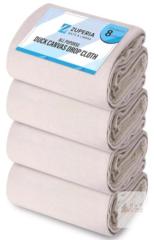 New - 4-Pack ZUPERIA 6ft&times;9ft Canvas Drop Cloth for Painting . Pure Cotton Painters Drop Cloth for Painting, Furniture & Floor Protection - All Purpose Thick Canvas tarp with Double Stitched Edges