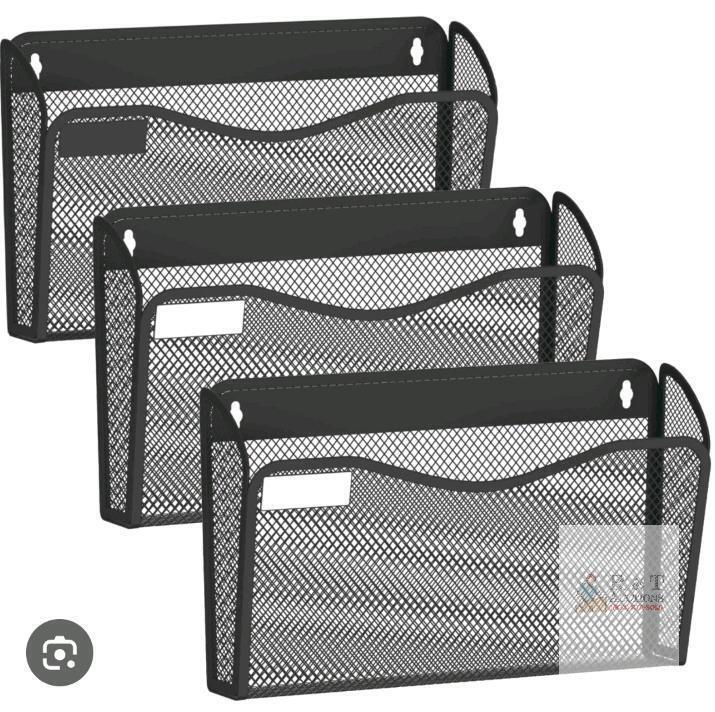 BOHDK Mesh Hanging File Organizer, 3 Pocket Wall Mount, Black Steel, 13.4"x8.3"x3.9", X003RSNHFN