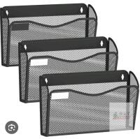 BOHDK Mesh Hanging File Organizer, 3 Pocket Wall Mount, Black Steel, 13.4"x8.3"x3.9", X003RSNHFN