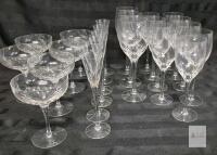 Orrefors Sweden Crystal Stemware Set, 24 Piece, Wine, Champagne & Coupe Glasses, 1990s Cut Pattern