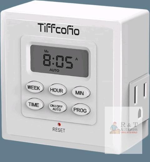 New Tiffcofio Indoor Digital Light Timer, 7 Day Programmable Plug in Outlet Timer, 2 Grounded Outlets for Lamps and Indoor Lightings, ETL Listed