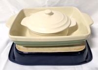 2 Large Rectangular Casserole Dishes & 1 Medium Sized Round Casserole Dish with Lid.