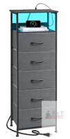 New - Black Metal 5-Drawer Nightstand with Charging Station & Fabric Drawers . Some Assembly Required