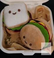 Plush Hamburger & Sandwich Squeaky Dog Toy Set, 3.5" Each, 2-Pack, Cute Embroidered Faces, China