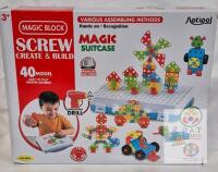 Aotipol Magic Block Screw Create & Build STEM Set, 40-in-1, Simulation Drill, Carry Case, Ages 3+, No.0485