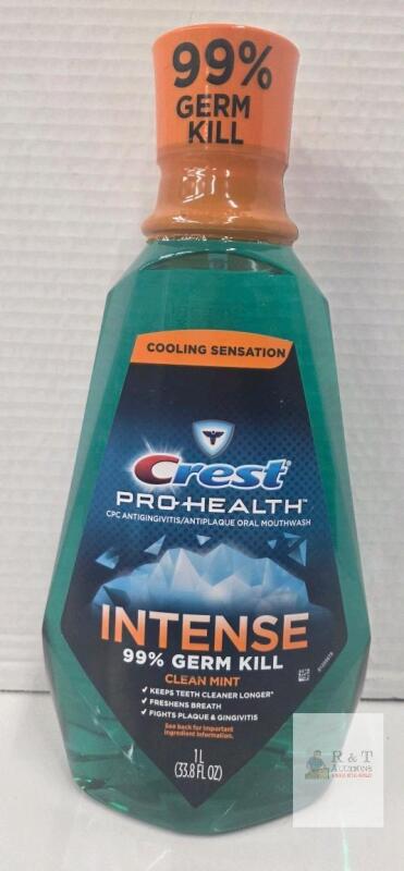Crest Pro-Health Intense Mouthwash 33.8 fl oz Clean Mint, 99% Germ Kill, Expires 9/2026, Sealed