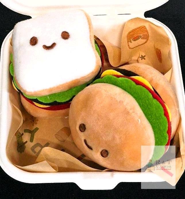 NEW Plush Squeaky Dog Toy 2-Pack, Hamburger & Sandwich, 4" Each, Boxed, Polyester, X004C7VZA7