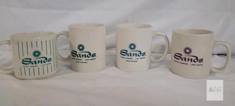 Four (4) Vintage SANDS Hotel Casino Las Vegas Coffee Mugs . Would benefit from cleaning before use