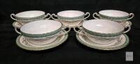 Paragon Victoriana Double Handled Bone China Soup Bowl & Saucer Set, England, Leaf Garland, 10 Pc