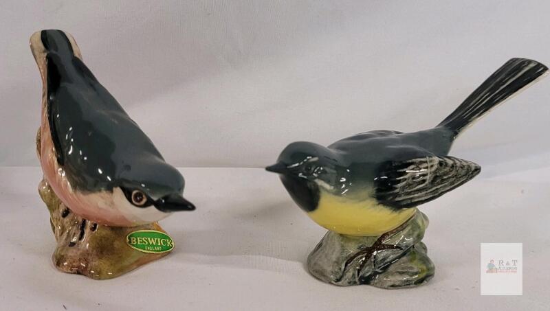 Beswick England Nuthatch #2413 & Grey Wagtail #1041 Bird Figurines by Arthur Gredington