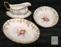 Royal Crown Derby Vine Bone China Serving Set, Gold Gilt, Bowls & Gravy Boat, England, Reg. 839130