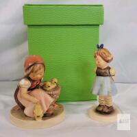 Goebel M.I. Hummel Club Germany Porcelain Figurines, Girl with Chicks & Girl in Blue Dress, 4"