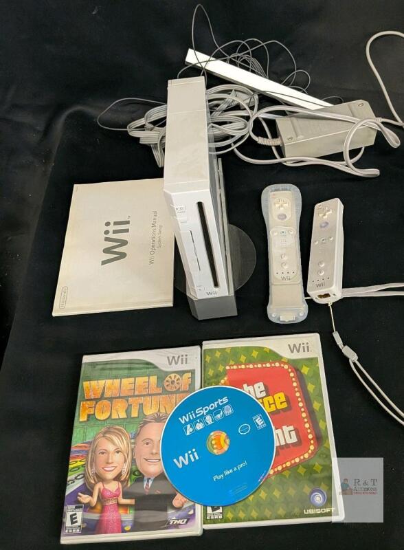 Nintendo Wii Console Bundle, 2 Remotes, Wii Sports, Wheel of Fortune, The Price Is Right Games- Tested for power