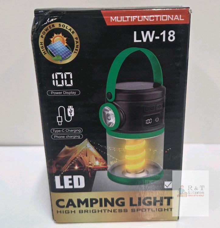 NEW LW-18 Multifunctional LED Camping Lantern with Solar and USB Charging, 2000 mAh Battery, 88-Hour Runtime