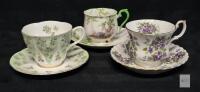 Royal Albert Bone China Tea Cups & Saucers, Greenwood Tree, Sweet Violets, Apple Blossom, Set of 3