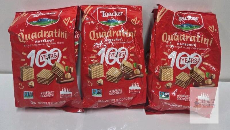 BB 04/26 3 Loacker Quadratini Hazelnut Wafer Cookies 8.82 oz (250g) - 100 Years Edition, Non-GMO, Halal