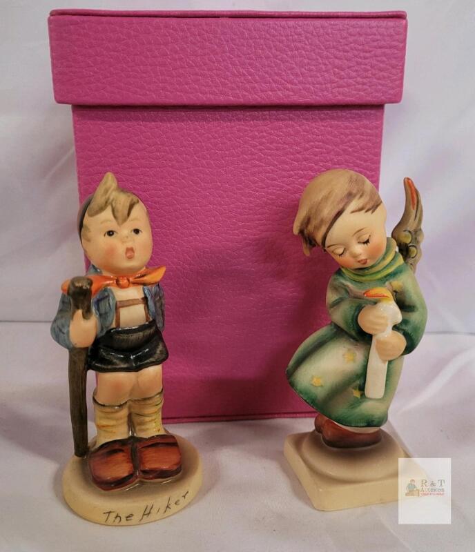 Goebel Hummel "The Hiker" & Angel with Candle Figurines West Germany, Hand-Painted Porcelain