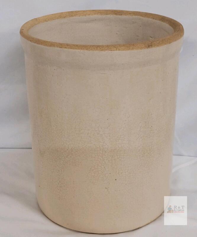 Antique 9.25" Stoneware Crock, Beige, Crackle Glaze, ~2 Gallon, Food Storage Fermentation Jar