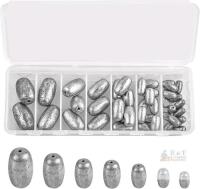 New Egg Fishing Weights Sinkers Kit - 42pcs Saltwater Fishing Sinkers Olive Egg Bass Casting Worm Weight Assortment for Catfish 7 Sizes