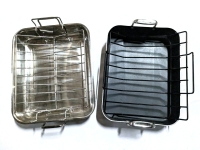 2 Large Roasting Pans with Racks + Bin