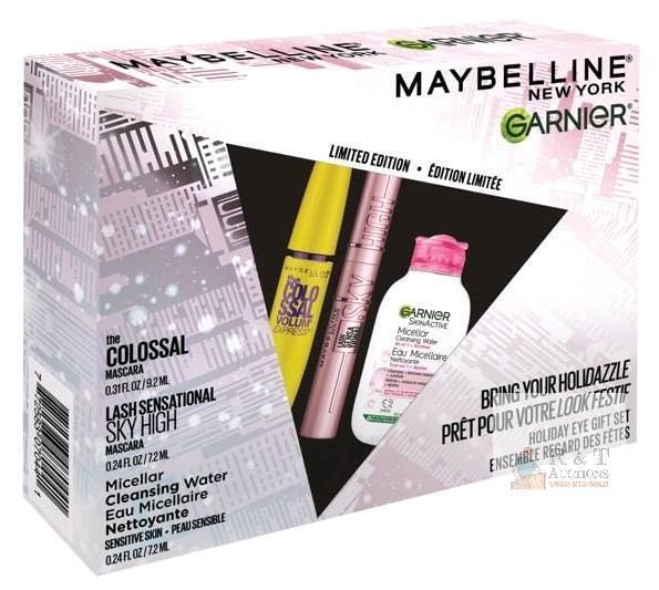 New MAYBELLINE NY Gift Set : The Colossal Mascara (Classic Black), Sky High Mascara (Blackest Black), Garnier Micellar Cleansing Water All-in-One 7.2ml