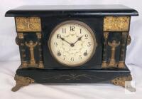 Sessions Marigold 8-Day Mantel Clock, Mechanical, Half-Hour Strike, Ornate Black & Gold USA