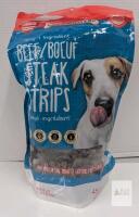 open 80% full Chewmasters Beef Steak Strips Dog Treats, 1 Ingredient, 1 lb (454g), Exp 2028/07/22, North America