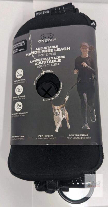NEW ONEPAW Adjustable Hands-Free Dog Leash, Pouch w/ Poop Bag Dispenser, Dual D-Ring, 49&ndash;69" Length