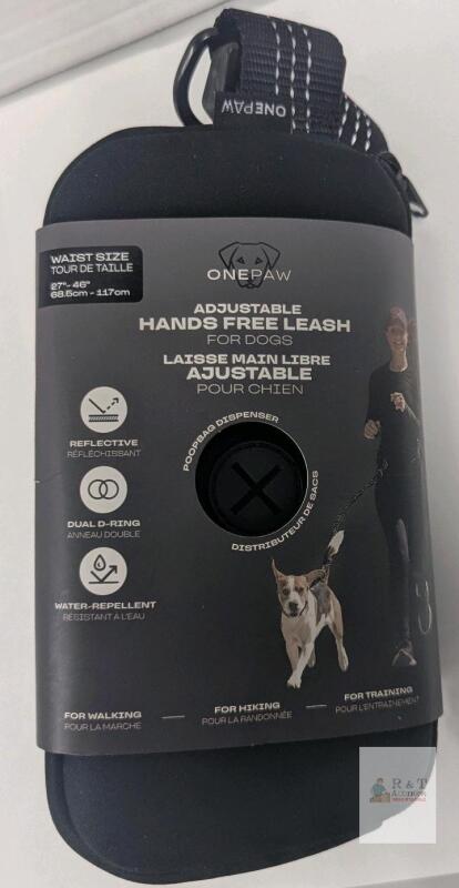 NEW ONEPAW Hands Free Dog Leash, Dual D-Ring, Poop Bag Dispenser, 49&ndash;69" Leash, 27&ndash;46" Waist