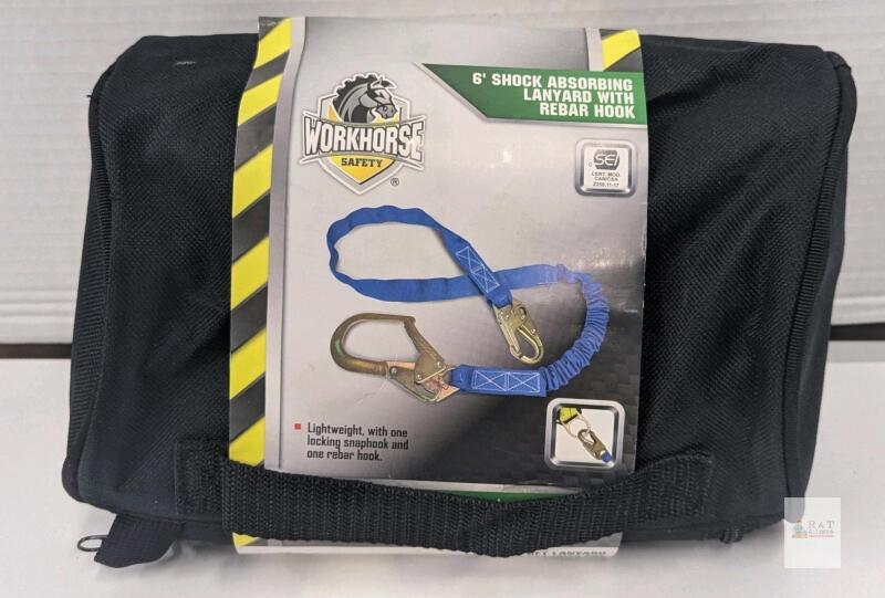 NEW Workhorse SFP6SALRQ 6 ft Shock Absorbing Lanyard, Rebar Hook, 254 lb Capacity, CSA Z259.11-17