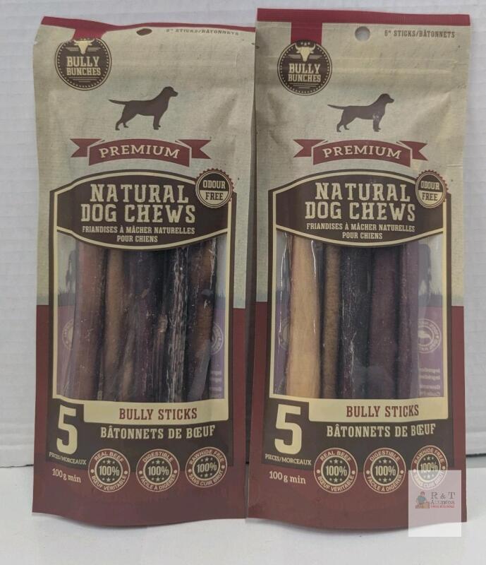 BB 01/28 Bully Bunches Premium 6" Natural Beef Bully Sticks, Odour Free, 5-Pack, High Protein, Brazil