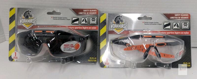 Workhorse Safety Glasses, Model SEP1090SSQ, Clear & Smoked Lens, CSA Z94.3-20 Certified, 99.9% UV