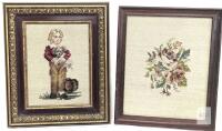 Pair Framed Vintage Needlepoint Art from The Studio Stoney Creek &ndash; Boy with Dog & Floral, 10.5"x13"