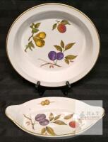 Royal Worcester Evesham Porcelain Platter & 13" Au Gratin Baker Gold Trim England Oven Table
