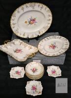 Royal Crown Derby Bone China 4931 Floral & Gilt Vine Dinner/Serving Set England, c.1940-60