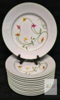 Denby Duchess Fine China Dinner Plates , Portugal, 10.75" Floral Green Rim Pattern