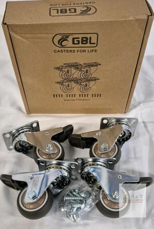NEW GBL TPR-50mm Swivel Caster Wheels with Dual Locking Brake, Set of 4, 2" (50mm), 110 lbs Each
