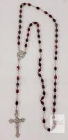 Vintage Sterling Silver Catholic Rosary w/Burgundy Beads