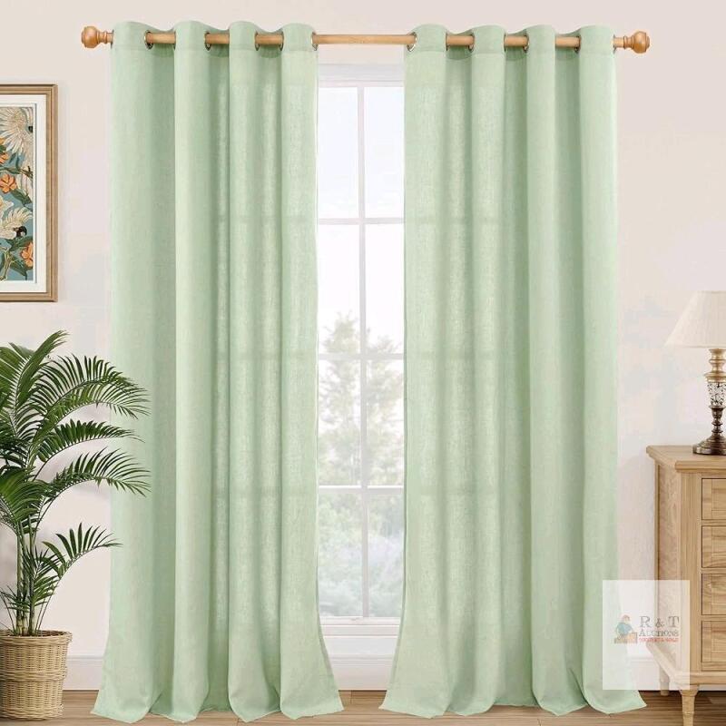 New YoungsTex Sage Green Linen Curtains 90 Inches Long 2 Panels Grommet Elegant Natural Linen Textured Light Filtering Curtains Privacy Window Drapes for Living Room Bedroom, 52 x 90 Inches