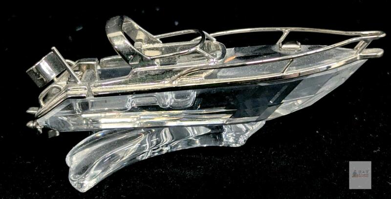 Signed SWAROVSKI Crystal Power Speed Boat 272554 Rhodium Crystal Memories Figurine, 1", No Chips or Cracks