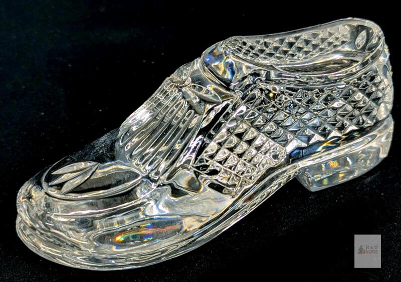 Signed WATERFORD Crystal Golf Shoe Penny Loafer Paperweight, 2.25", No chips or cracks.